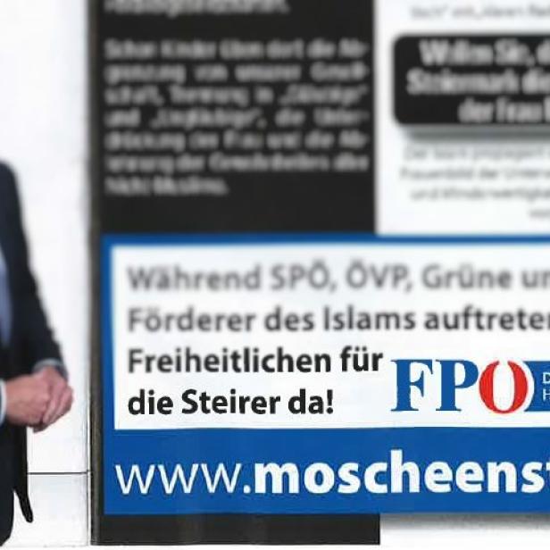 In einer FPÖ-Wahlkampfbroschüre wird die antimuslimische Website beworben.