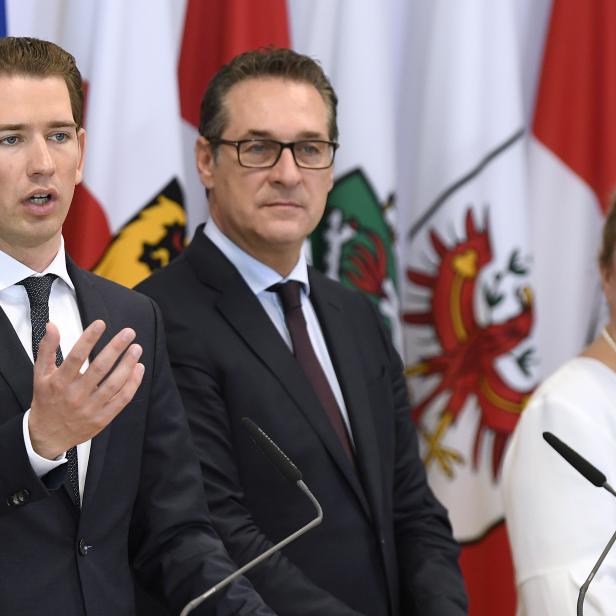 Kanzler Kurz und Vizekanzler Strache halten sich in Umfragen gut, obwohl ihre Sozialministerin Hartinger-Klein meint, man könne von 150 Euro im Monat leben.