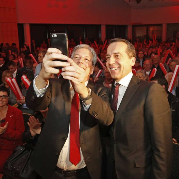 Landeshauptmann Peter Kaiser mit Selfie und SPÖ-Chef Christian Kern