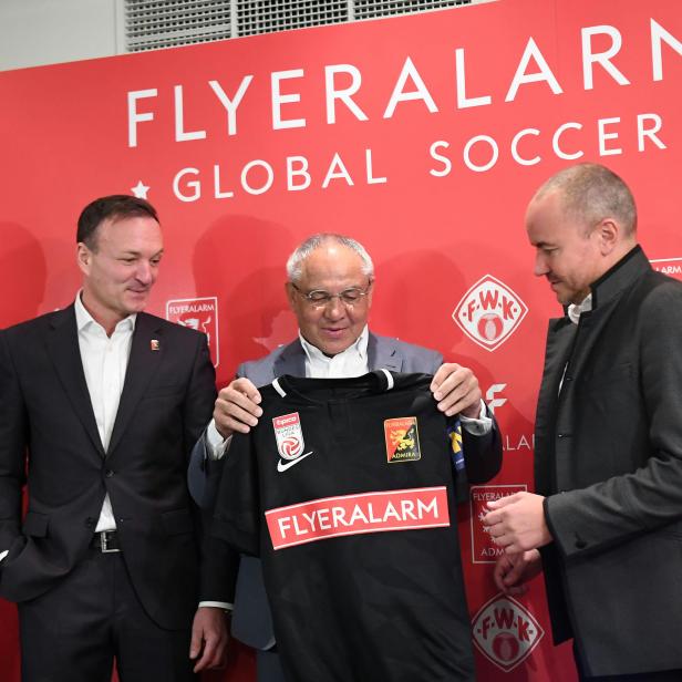 Admira-Präsident Philip Thonhauser, Felix Magath und Thorsten Fischer (Flyeralarm)