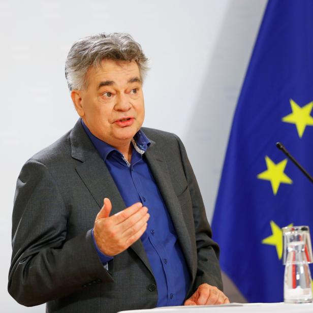 Austrian Vice Chancellor Werner Kogler attends a news conference, in Vienna