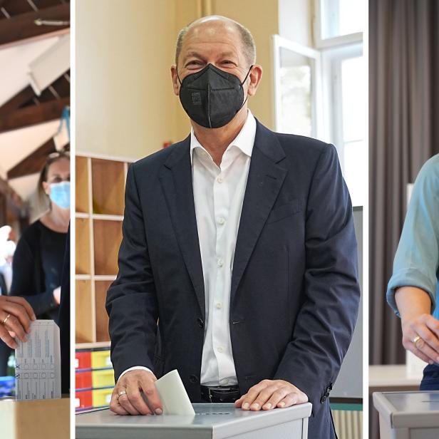 Bundestagswahl - Stimmabgabe Laschet, Scholz, Baerbock