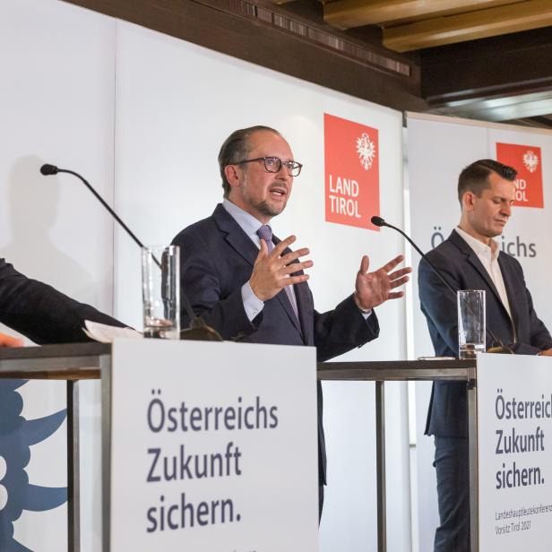 PK NACH DER KONFERENZ DER LANDESHAUPTLEUTE MIT KANZLER SCHALLENBERG UND GESUNDHEITSMINISTER MÜCKSTEIN: PLATTER (ÖVP)/SCHALLENBERG (ÖVP)/MÜCKSTEIN (GRÜNE)