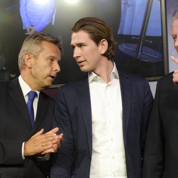 Staatssekretär Reinhold Lopatka, Staatssekretär Sebastian Kurz und Minister Reinhold Mitterlehner (ÖVP)