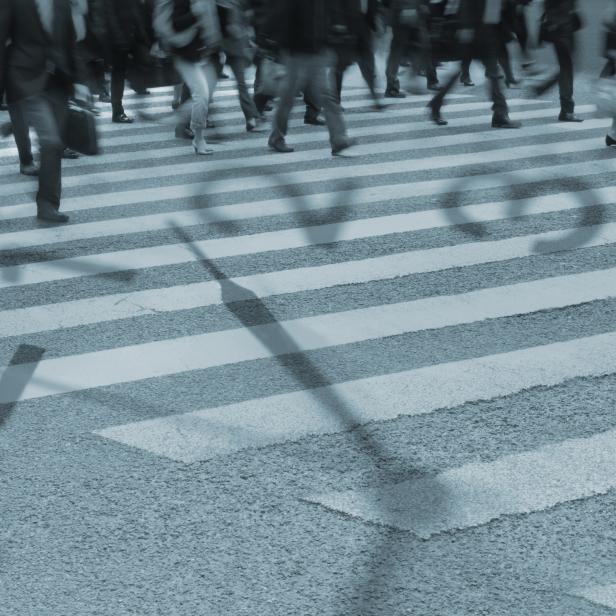 Digital Composite Image of Tokyo Busy Crosswalk Scene in the Morning