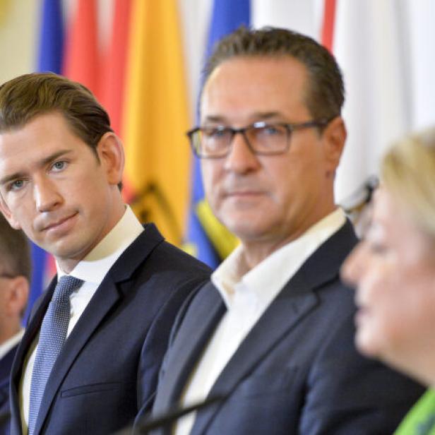 Wöginger, Kurz, Strache und Kartinger-Klein bei der Präsentation zur Sozialversicherungsreform in Wien