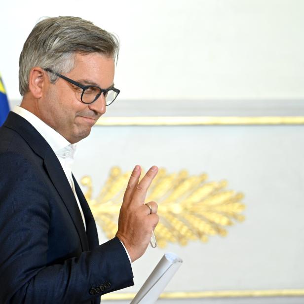 Finanzminister Magnus Brunner (ÖVP) im Rahmen einer Pressekonferenz.