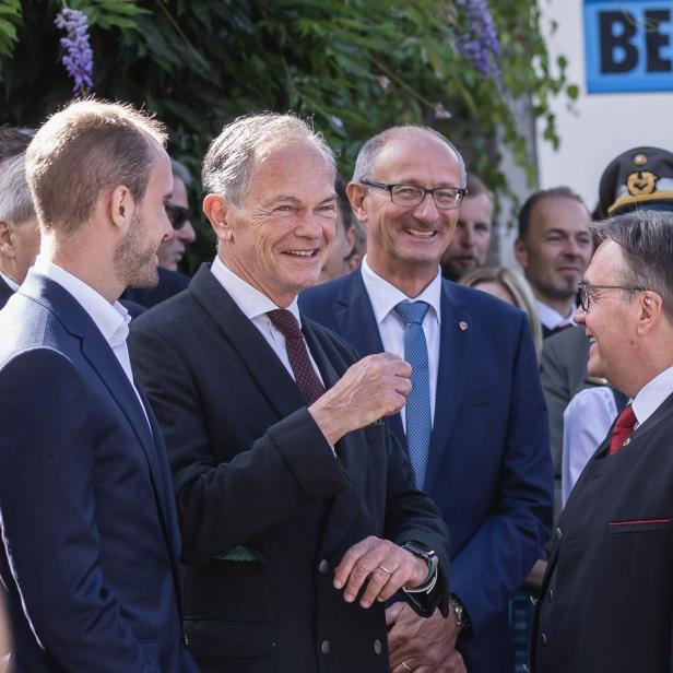 Staatssekretär Florian Tursky, Andreas Treichl (Präsident Europäisches Forum Alpbach), Anton Mattle, Günther Platter während der feierlichen Eröffnung des Europäischen Forums Alpbach.