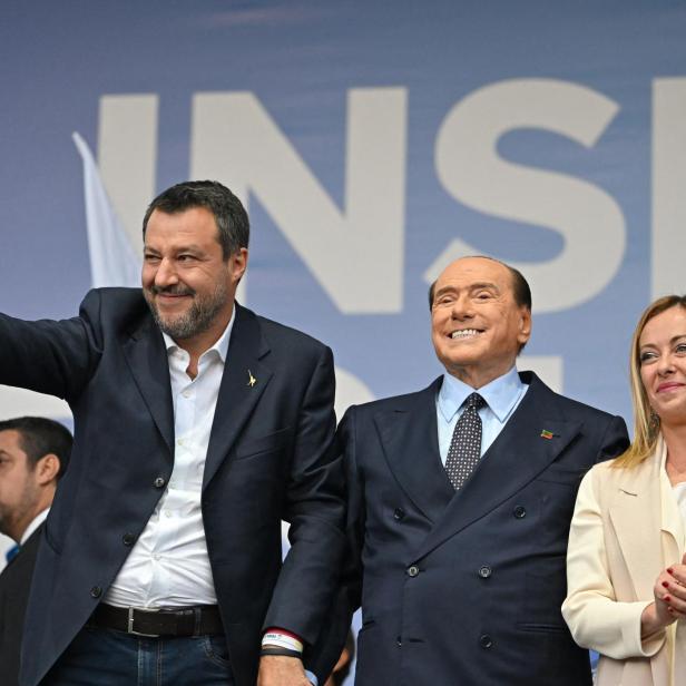 Matteo Salvini, Silvio Berlusconi und Giorgia Meloni am Freitag in Rom.