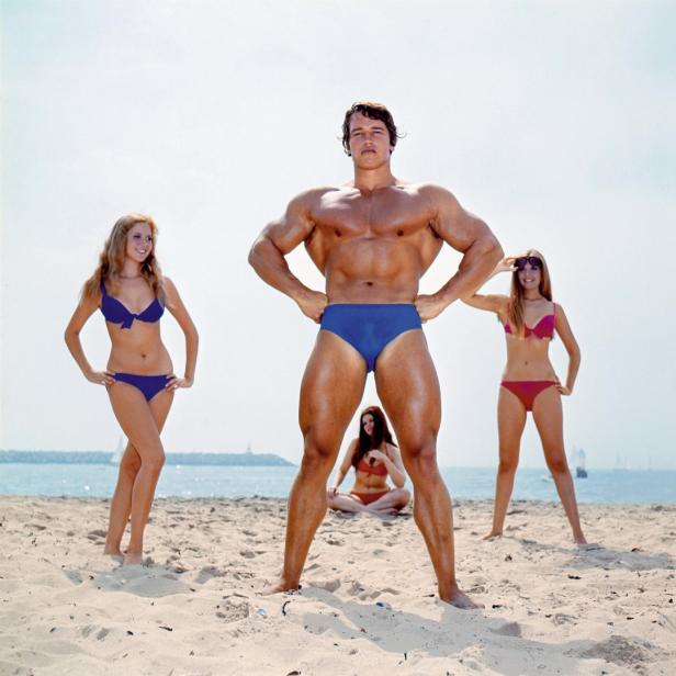 Arnold Schwarzenegger in den 1970er Jahren, wo er häufig als Model für Bodybuilding-Magazine posierte.