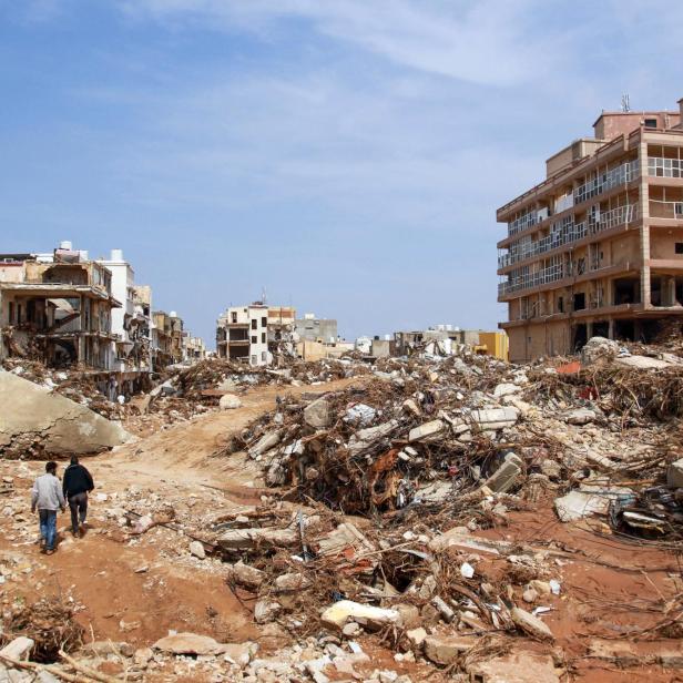 Die zerstörte Hafenstadt Darna in Libyen