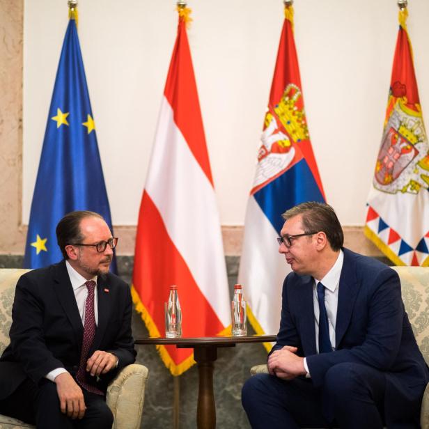 Außenminister Alexander Schallenberg und der serbische Präsidenten Aleksandar Vucic, am Montag, 13. Juni 2022, anlässlich eines Treffens in Belgrad.