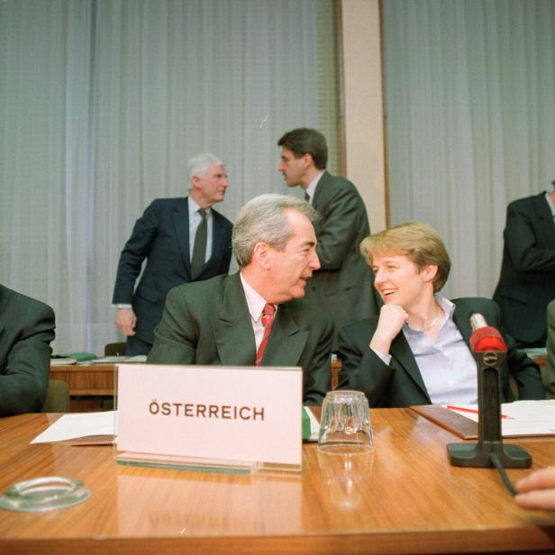 Wolfgang Schüssel, Alois Mock, Brigitte Ederer, Manfred Scheich im Jahr 1993.