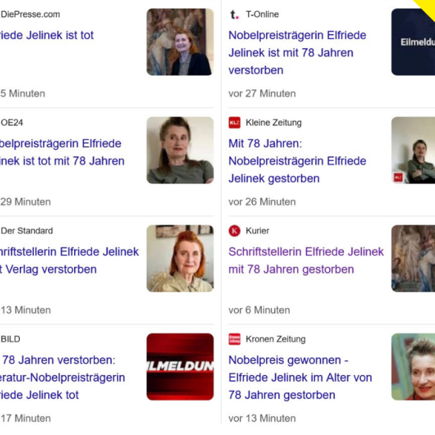 Falschnachrichten über den Tod von Elfriede Jelinek