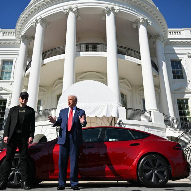 US President Trump unveils a Tesla car at the White House