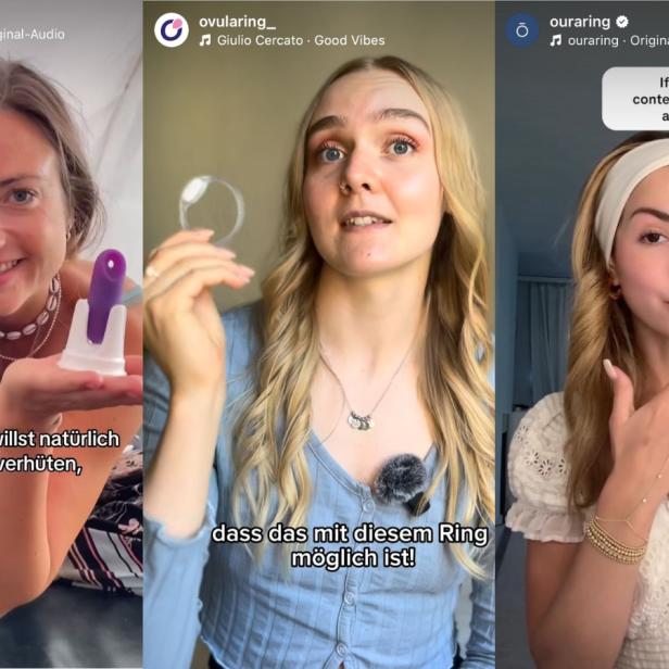 Frauen präsentieren auf Social Media unterschiedliche Devices zur Verhütung