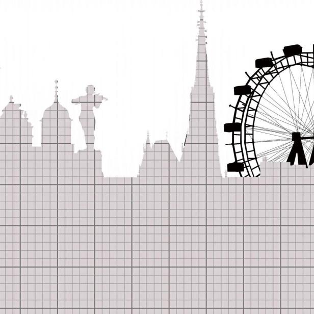 Scherenschnitt der Wiener Innenstadt mit Riesenrad