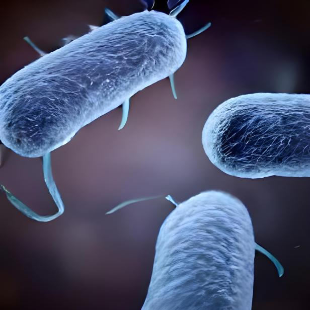 Das Bild zeigt eine mikroskopische Aufnahme von Bakterien der Gattung Escherichia coli.