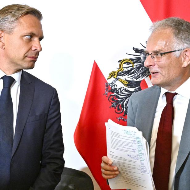 Wirtschaftsminister Wolfgang Hattmannsdorfer und Finanzminister Markus Marterbauer