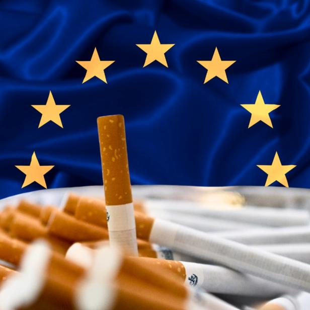 Zigaretten vor der Flagge der Europäischen Union