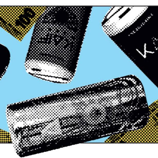 Die Illustration zeigt Geldscheine und Dosen des Energy Drinks "Kaif".