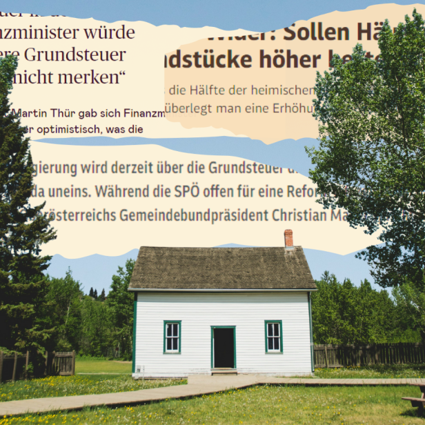 Kollage mit Haus vor Zeitungsschnipseln