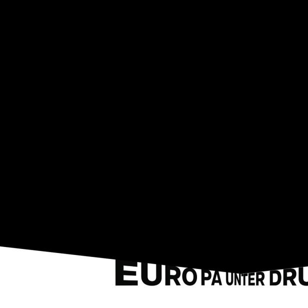 Der Schriftzug Europa unter Druck wird von einem schwarzen Feld nach unten gedrückt 