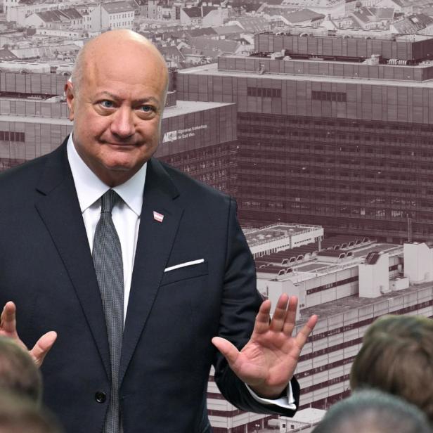 Man sieht Bundeskanzler Christian Stocker über dem AKH