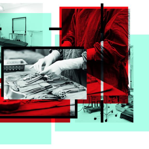 Medizinisches Personal hantiert mit OP-Instrumenten 
