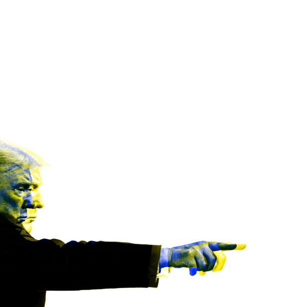 Illustration von Trump mit gestrecktem Zeigefinger