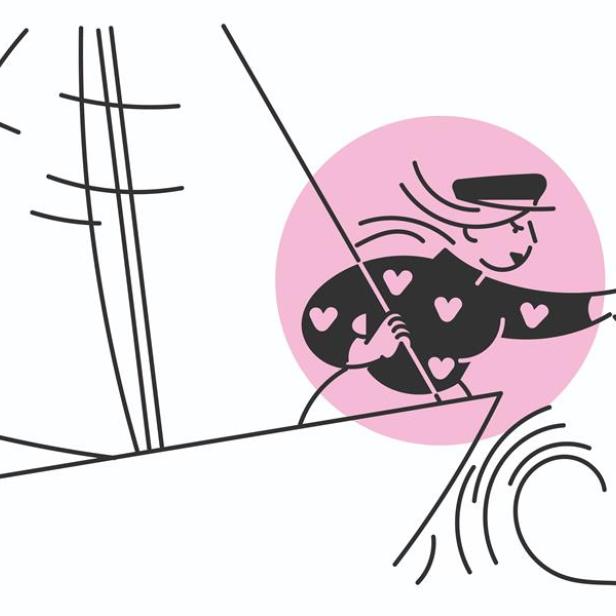 Illustration: Kapitänin auf einem Segelschiff