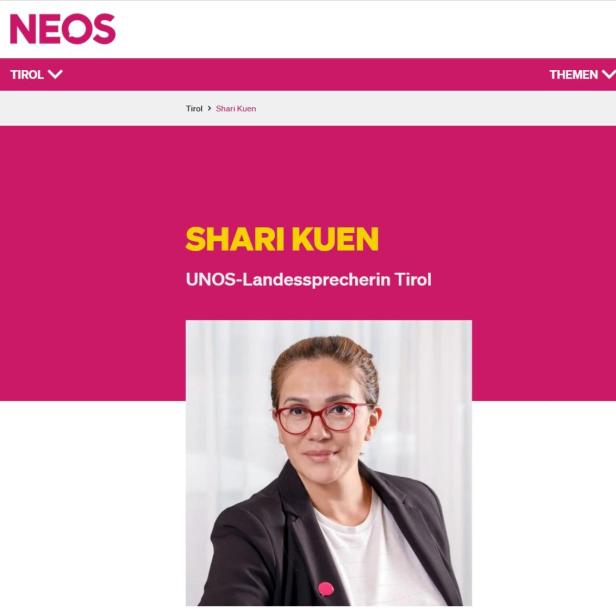 Frau mit Brille auf Internetseite der Partei Neos