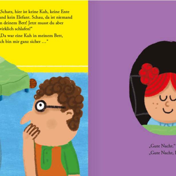 Doppelseite aus dem Kinderbuch "Eine Kuh in meinem Bett"
