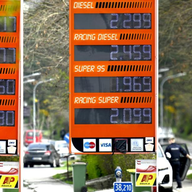 Drei Preisanzeige-Tafeln für Benzin und Diesel an der Tankstelle