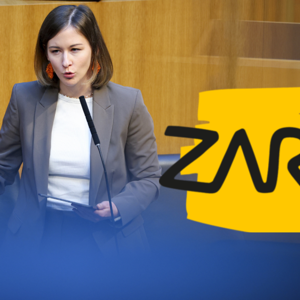 Eine Kollage der Politikerin Claudia Bauer mit dem Logo des Vereins ZARA.