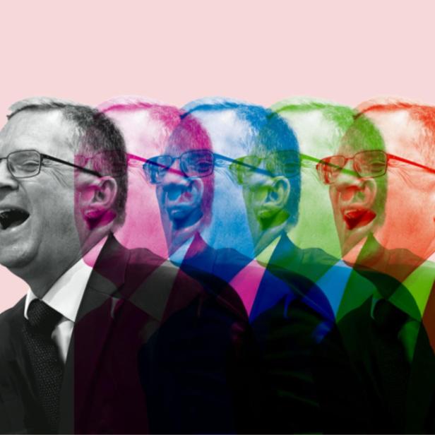 Ex-ÖVP-Klubchef August Wöginger in den Farben Schwarz, Pink, Blau, Grün und Rot