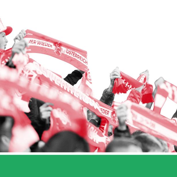 Illustration zeigt Österreichische Fußballfans mit rot-weiß-roten Schals und Utensilien